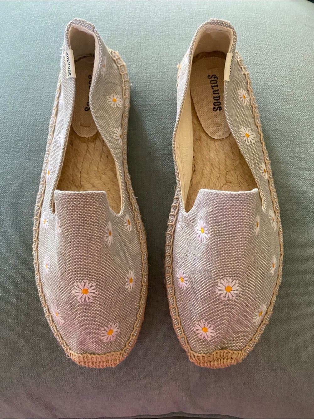 Soludos Gray Chambray Daisy Embroidered Smoking Slipper Espadrille NWOT 8.5 Styl